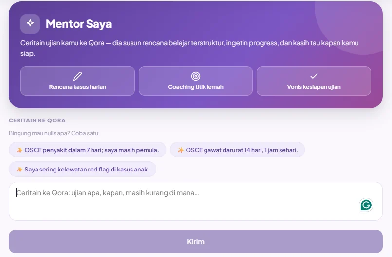 Mentor Qora: rencana belajar dan coaching titik lemah